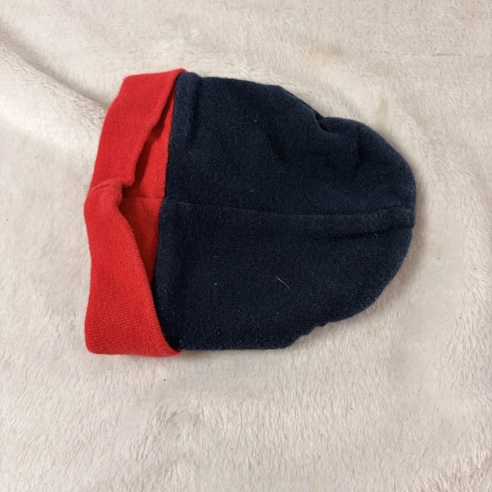 Nike Baby Beanie Hat Navy Blue Red Embroidered Swoosh Logo Infant 0-6 Months EUC